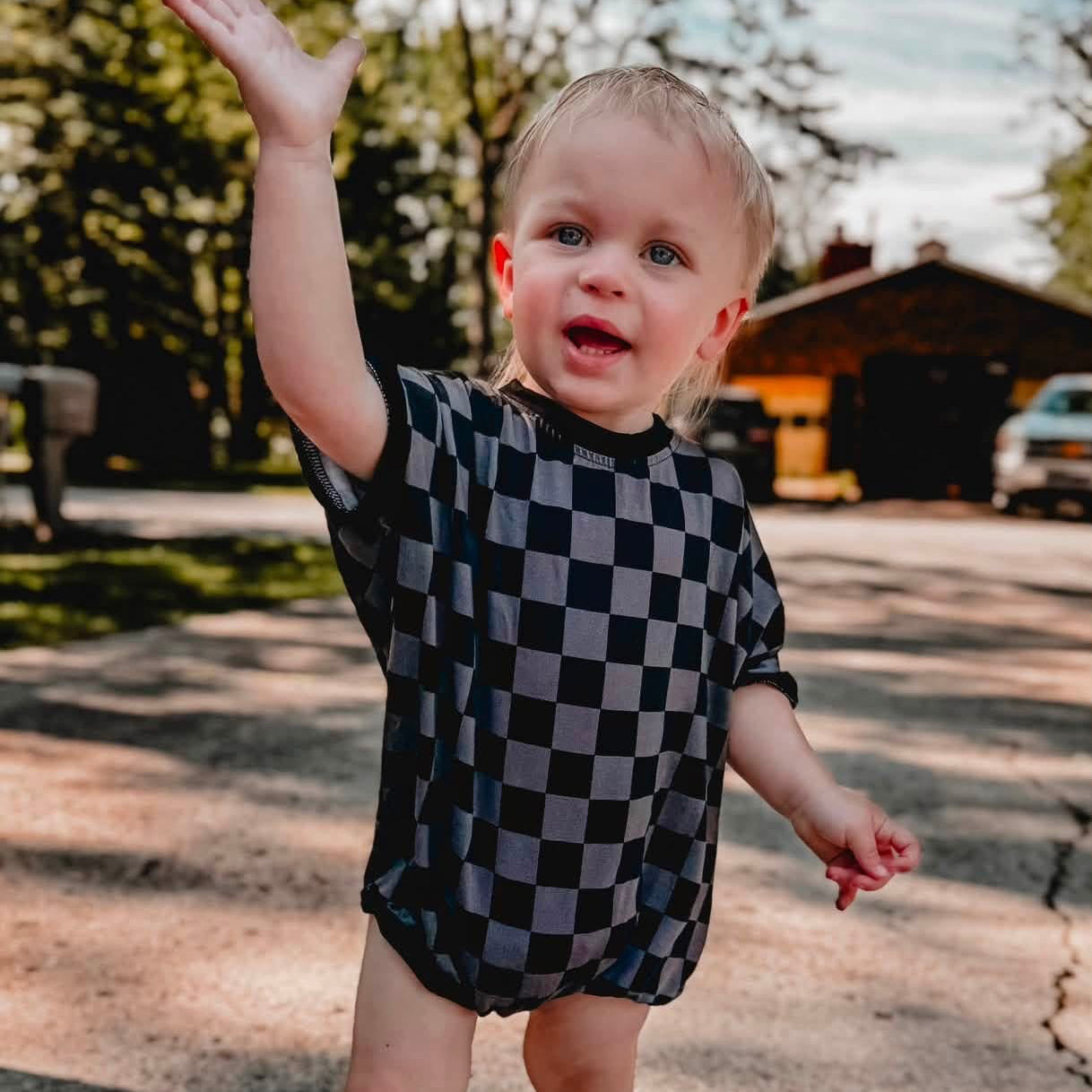 Midnight Checks Oversized Bubble Romper