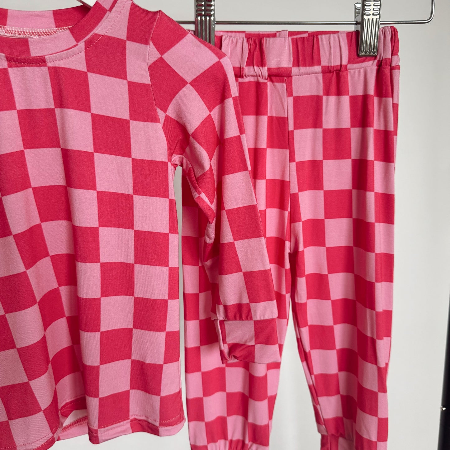 Pink Checkered Bamboo Set