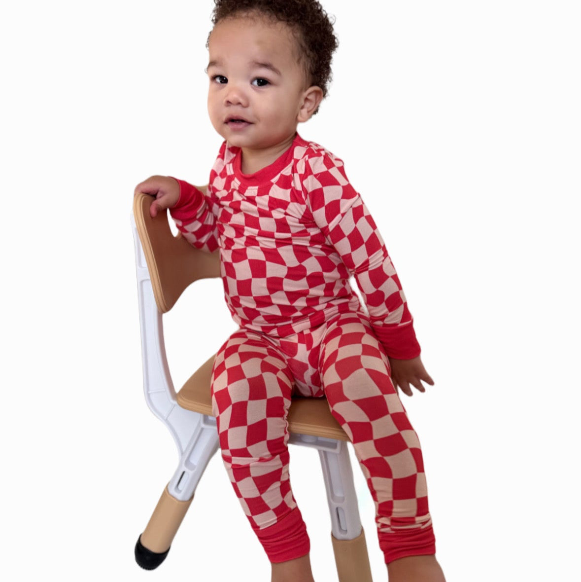 Red Wavy Checkered Bamboo Set