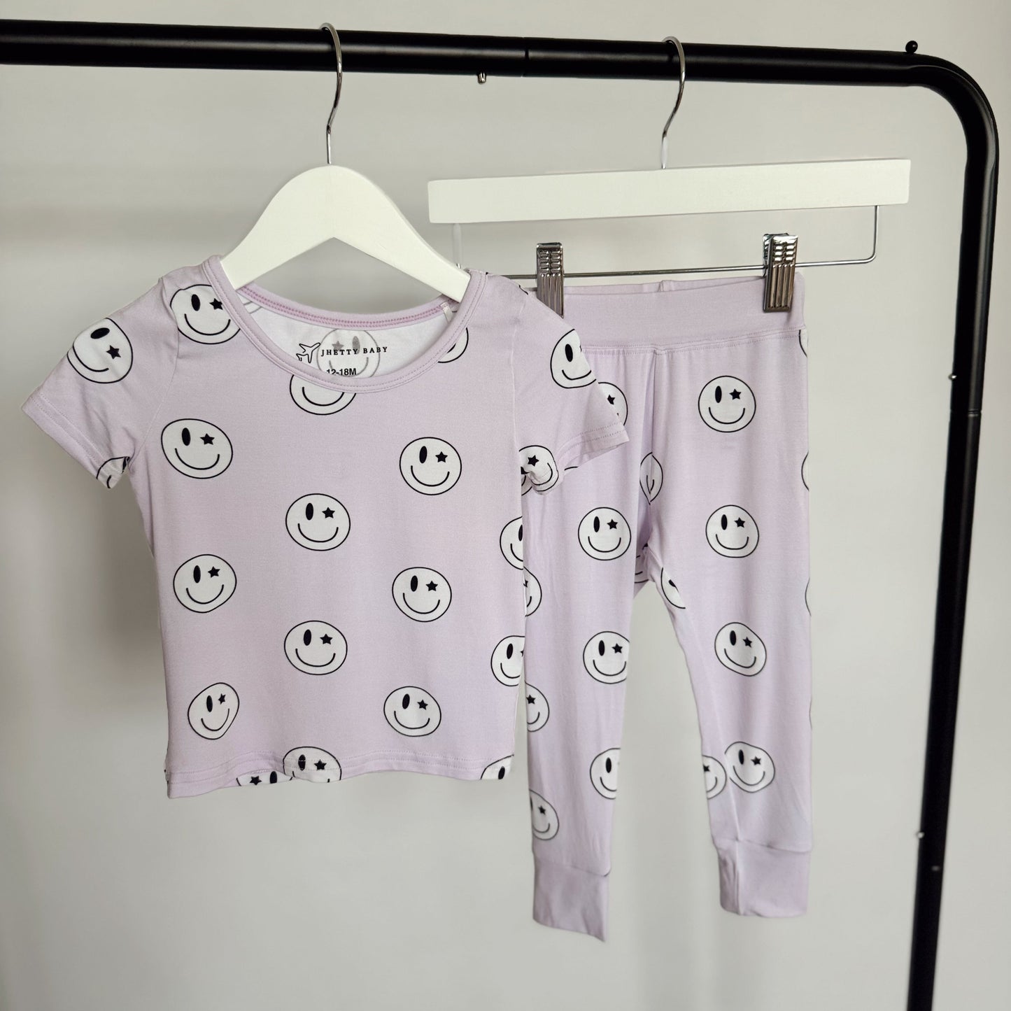Smiley Wink in Lavender Bamboo Short-Sleeve Set