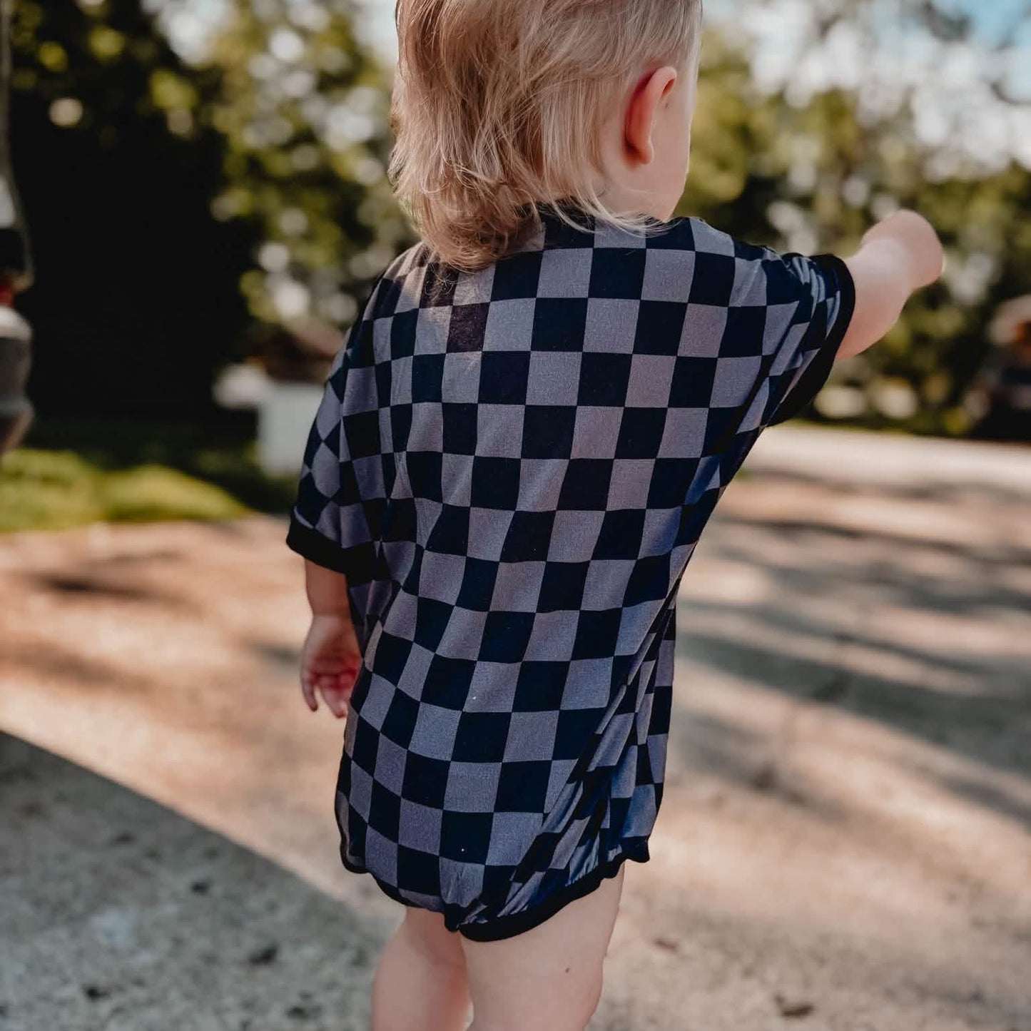 Midnight Checks Oversized Bubble Romper