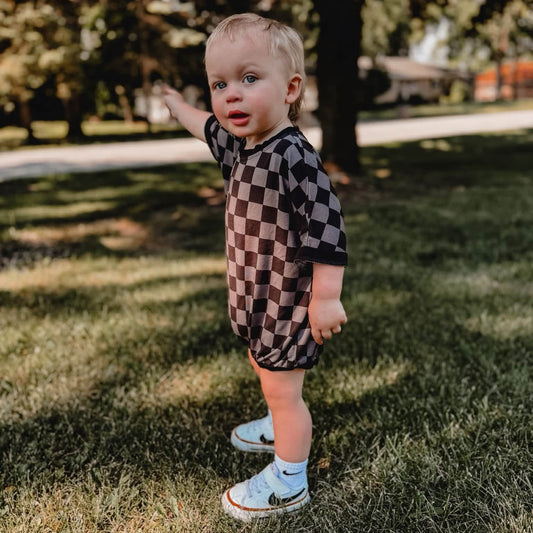 Midnight Checks Oversized Bubble Romper