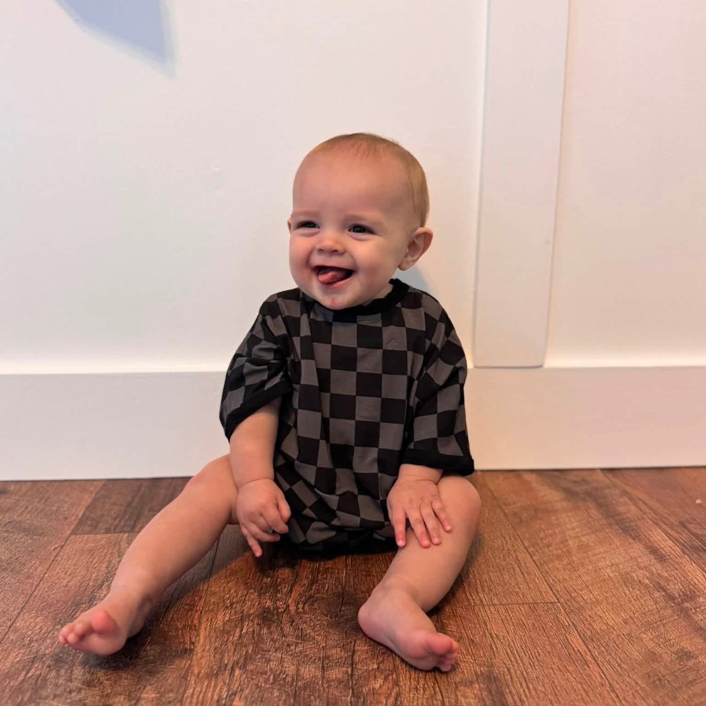 Midnight Checks Oversized Bubble Romper