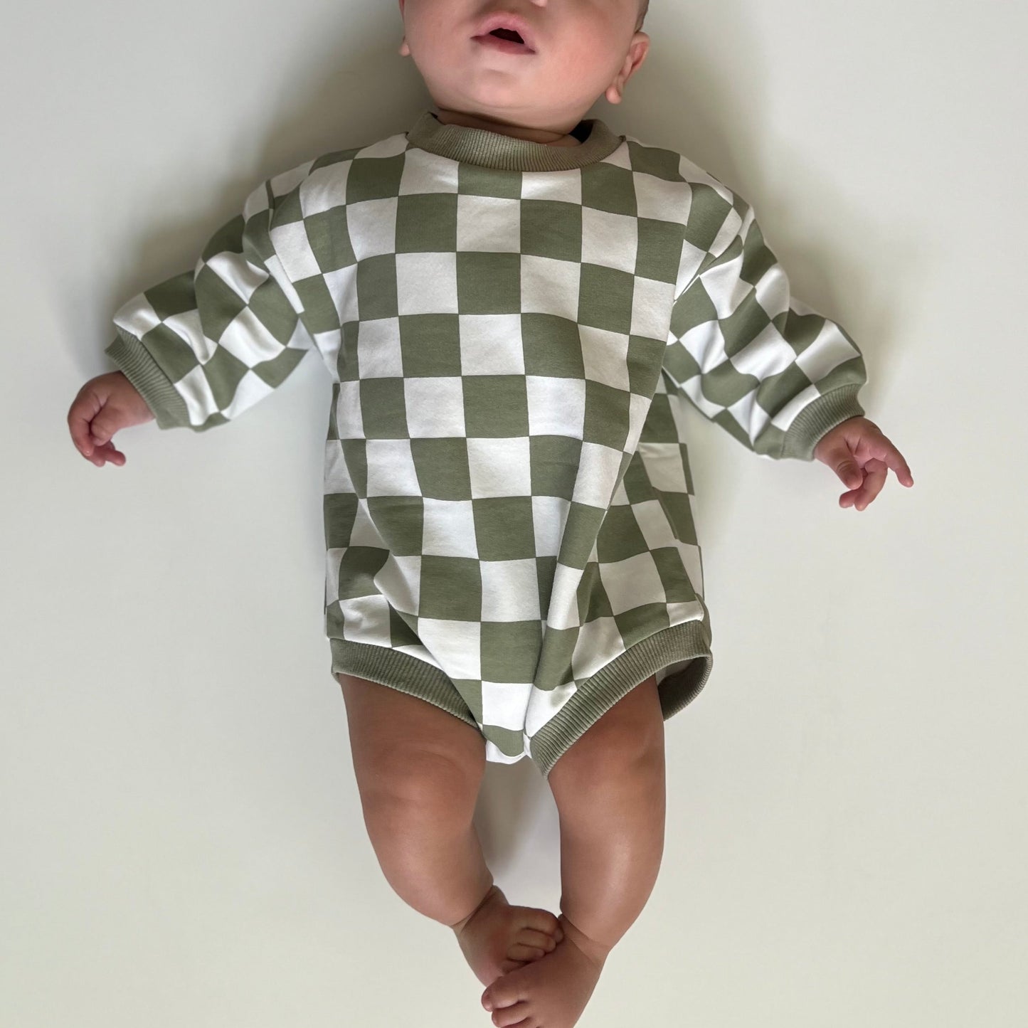 Long Sleeve Green Checkered Romper