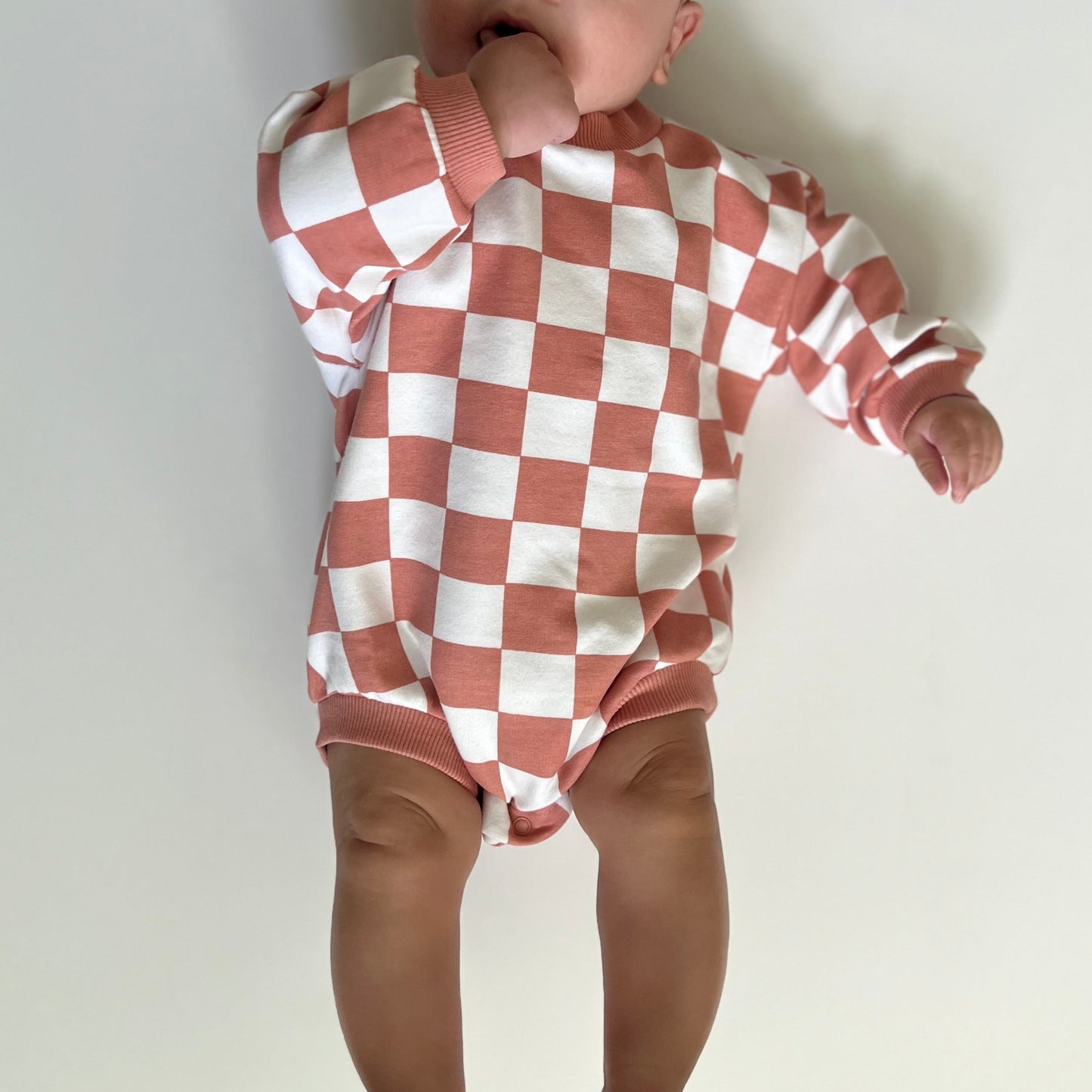 Long Sleeve Peach Checkered Romper