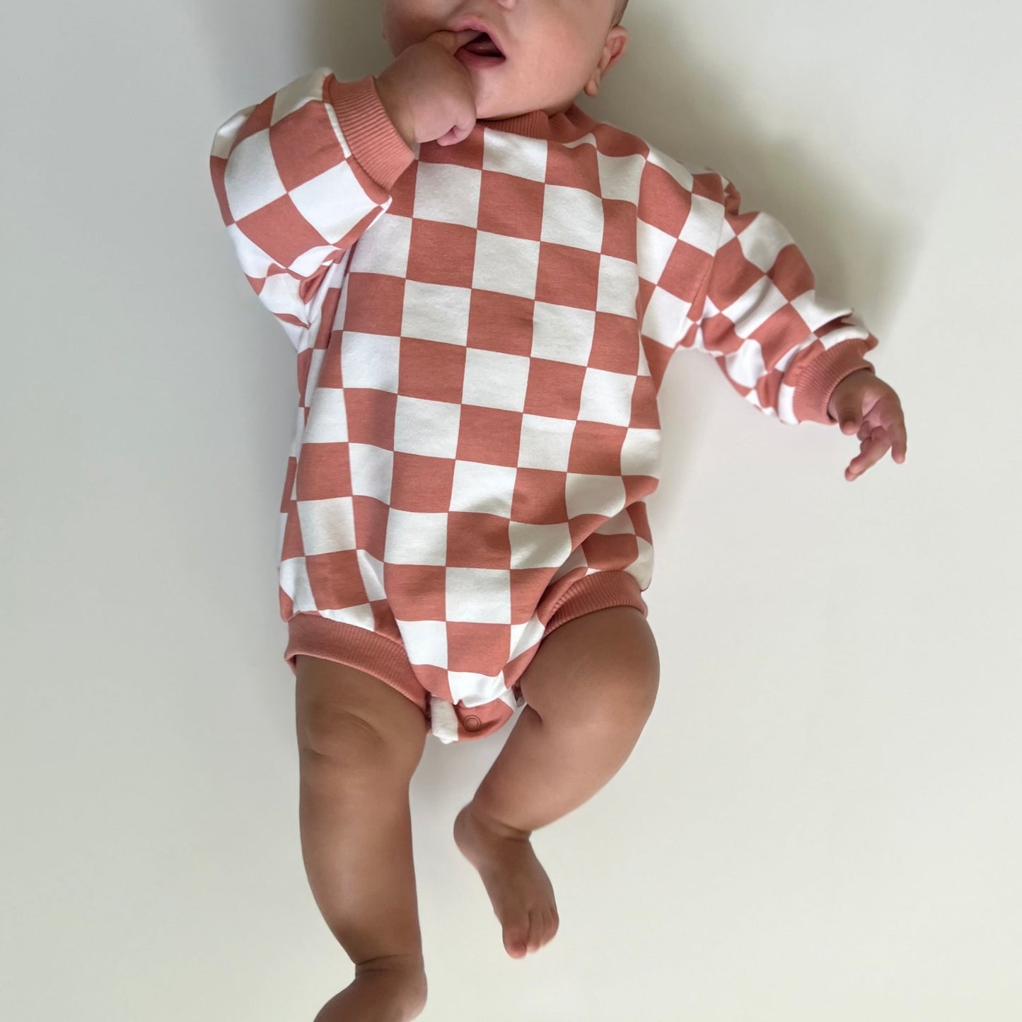 Long Sleeve Peach Checkered Romper