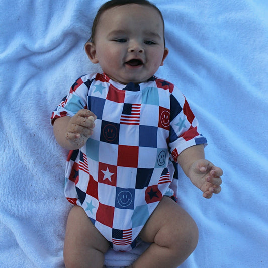 USA Checkered Bubble Romper