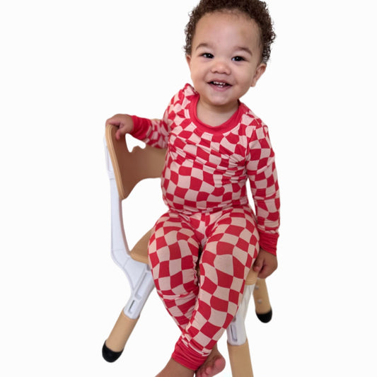 Red Wavy Checkered Bamboo Set